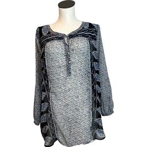 Lucky Brand Sheer Blue Floral 3/4 Sleeve Blouse, size XL